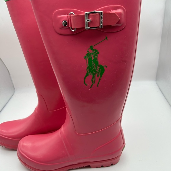 Polo Ralph Lauren, Size 6, Pink Rain Boot With Green Pony & Buckle - Picture 3 of 9